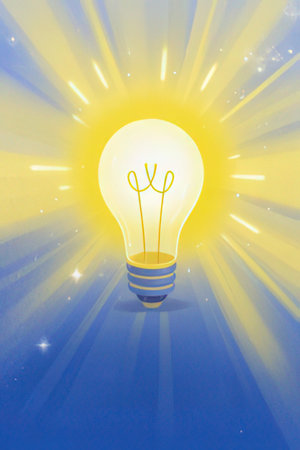Light bulb on a blue background with rays of light, vector illustrationの素材