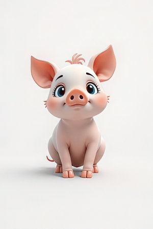 3d rendering of a cute little pig isolated on white background.の素材