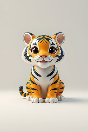 3d rendering of a cute tiger sitting on a white background.の素材