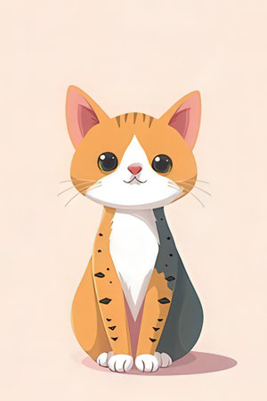 Illustration of a Cute Cat Sitting on a Colored Backgroundの素材