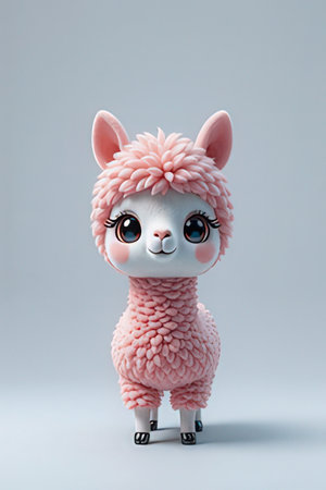 Cute pink alpaca doll on white background, 3d renderingの素材