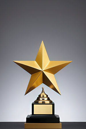 Golden star award on gray background. 3d illustration. Award concept.の素材