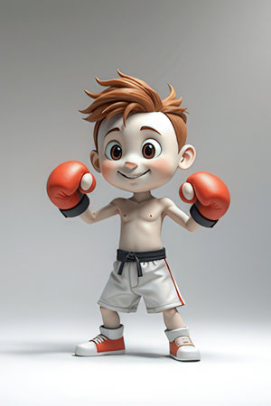3D Render of a Little Boy with Boxer Clipping Pathの素材