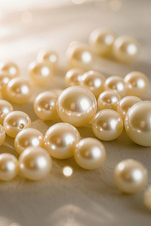 Pearls on background. Shallow depth of field.の素材