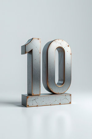 Metal number 10. 3d rendered metal font with rust on white background.の素材