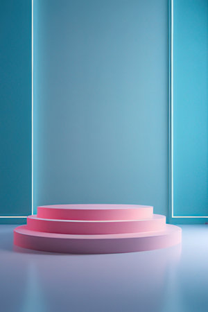 Abstract minimal scene with blue and pink podiums. 3d renderの素材