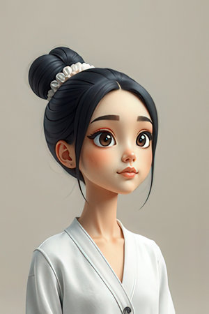 3d rendering of a female doll with a white shirt and black hairの素材