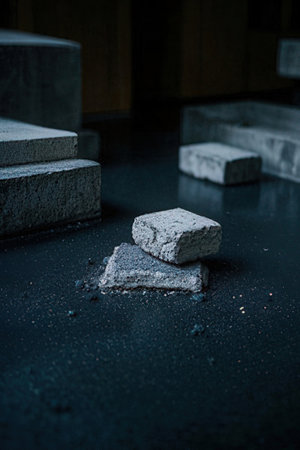 Paving stones on a dark background. Selective focus. Toned.の素材