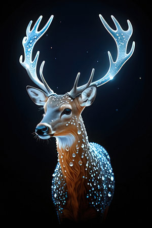 Deer with antlers on a black background. 3d renderingの素材