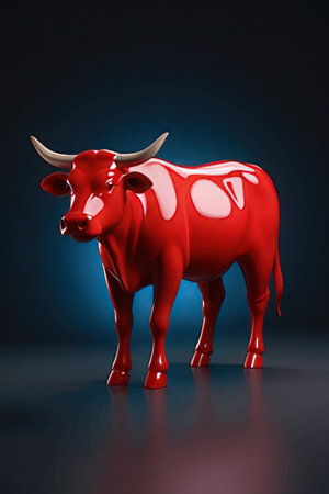 Red bull on a dark blue background. 3d rendering, 3d illustrationの素材