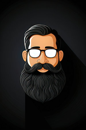 Portrait of a bearded man with glasses and a mustache. Vector illustration.の素材