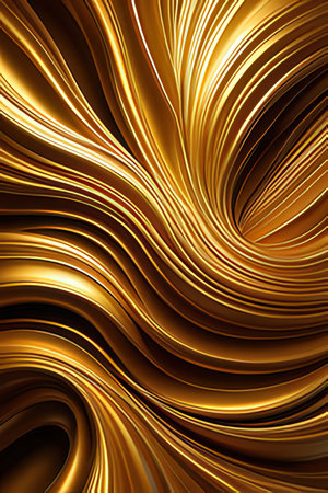 Golden abstract background with waves. 3d rendering, 3d illustration.の素材