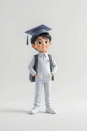 3d illustration of a cute little boy with graduation cap. Education conceptの素材