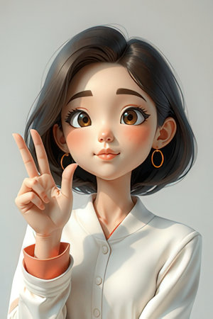 3d rendering of a cute Asian girl wearing a white suit.の素材