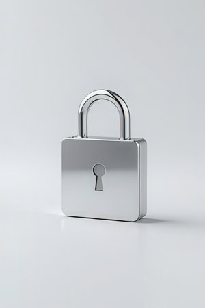 Silver padlock on a white background. 3d render illustration.の素材
