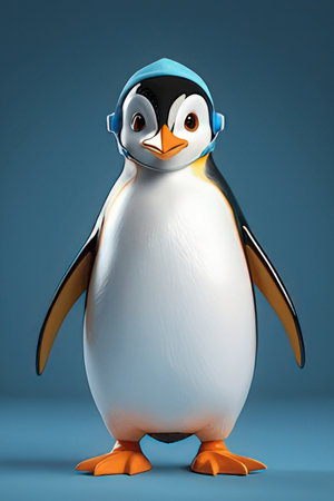 3D Illustration of a cartoon penguinの素材
