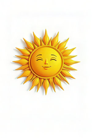 Illustration of a sun with a smile on a white background.の素材
