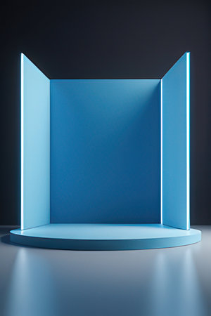 Abstract blue background with podium. 3D rendering. Mock up.の素材