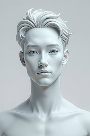 Portrait of a white mannequin with blue eyes. 3d renderingの素材