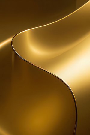 golden abstract background with curved lines, close-up of photoの素材