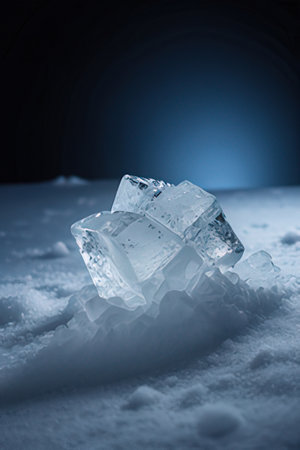 ice cubes in the snow, blue toned, shallow depth of fieldの素材