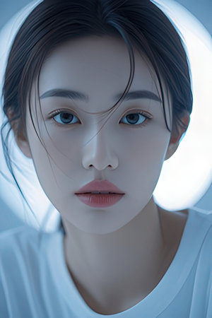 Beautiful asian woman in white dress. 3d rendering.の素材