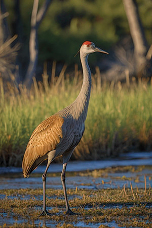 Sandhill Crane (Grus canadensis) in the wild.の素材