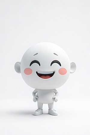 Smiling face on white background, 3d rendering. Computer digital drawing.の素材