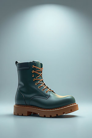 Men's winter boots on a light background. 3d rendering.の素材