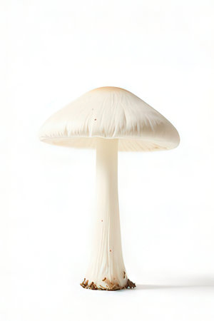 White mushroom isolated on white background. Close up. Studio shot.の素材