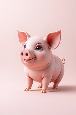 Cute pink piggy on pink background. 3d illustrationの素材