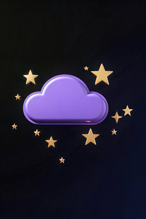 Cloud and stars on a black background. 3d rendering. Computer digital drawing.の素材