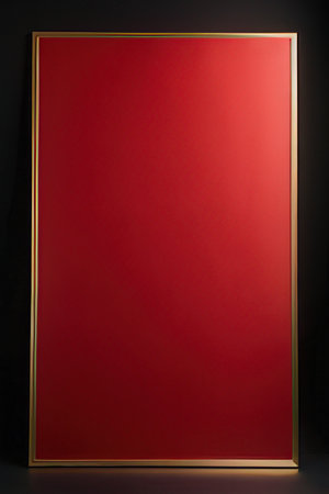 Blank red poster on a black background. 3d rendering.の素材