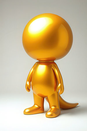 Golden 3d character standing on white background. 3D rendering.の素材