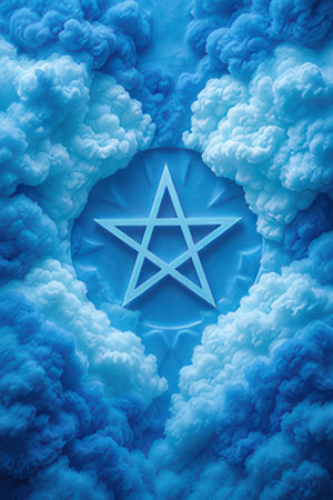Star of David in the clouds. Blue background. 3d renderingのeditorial素材
