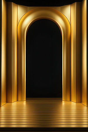 Golden arch on a black background. 3d rendering, 3d illustration.の素材