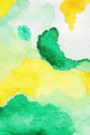 Abstract hand painted watercolor background. Green, yellow and blue colors.の素材