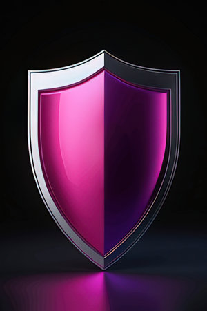 pink shield on black background, 3d render, square imageの素材