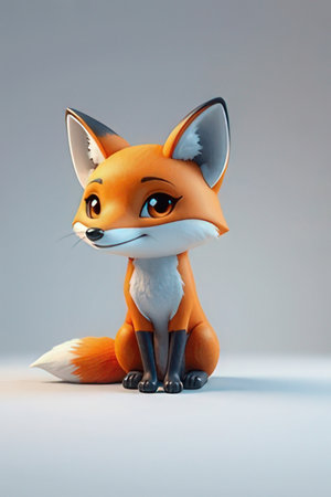 Cute cartoon fox sitting on the floor. 3d illustration.の素材