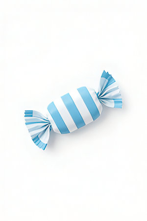 Blue striped candy isolated on white background with clipping path. Top view.の素材