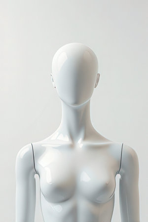 Female mannequin dressed in white. No brand names or copyright objects.の素材