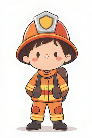 Illustration of a Cute Fireman Boy Wearing a Fire Suitの素材