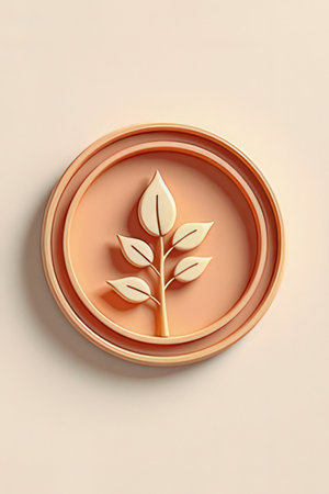 3d render of leaf in copper plate on a beige backgroundの素材
