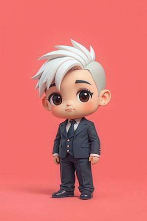 Cute little boy in a business suit. 3d illustration.の素材