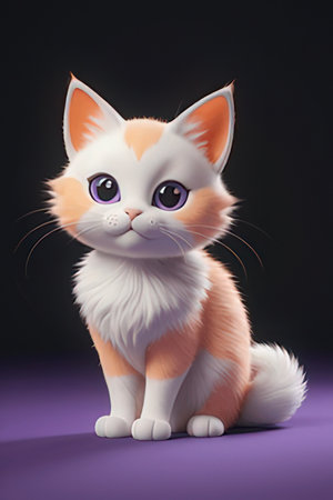 Cute cat with blue eyes on a purple background. 3d renderingの素材