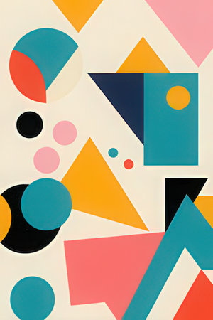 abstract background made of multicolored circles and lines in retro styleの素材