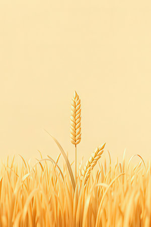 Ears of wheat on a yellow background. 3d rendering.の素材