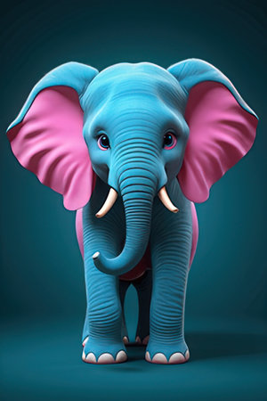 Cartoon elephant with big eyes on dark background - 3D illustrationの素材