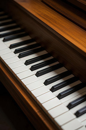 Close up of a piano keyboard with selective focus and shallow depth of fieldの素材
