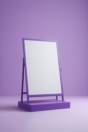 Blank whiteboard on purple background. 3d render illustration.の素材